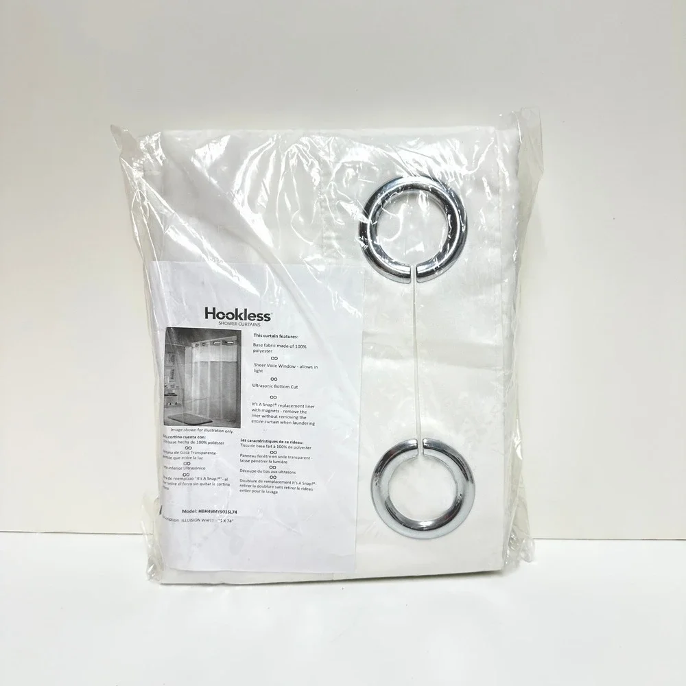 Hookless White Shower Curtain with Snap In Liner Window NWT 71x74 NIP